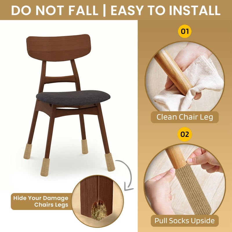 IAMZAY 16 Pcs Khaki Chair Socks - Premium Knitted Protectors for Hardwood Floors - Easy to Fit All Leg Shapes - Noise Reduction and Scratch Protection - High Elastic Bar Stool Leg Covers - Furniture Pads - Image 5